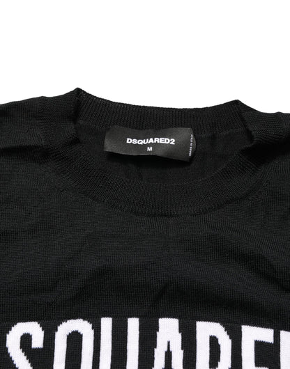 Black Logo Knitted Crew Neck Men Pullover Sweater