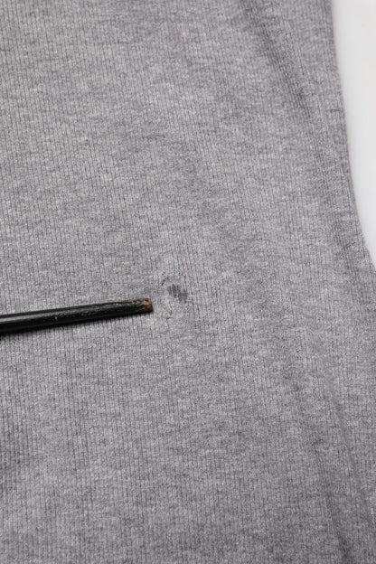Gray Ribbed Cotton Long-Sleeve Henley  T-shirt
