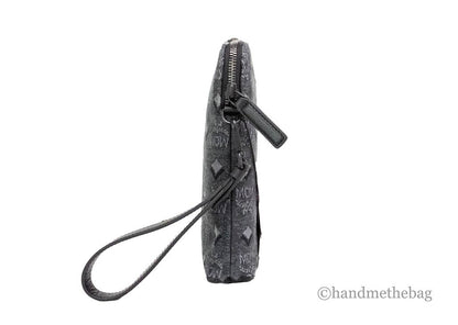 MCM Veritas Medium Dark Grey Denim Monogram Logo Canvas Clutch Pouch Handbag