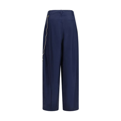 Blue Cotton Casual Pants