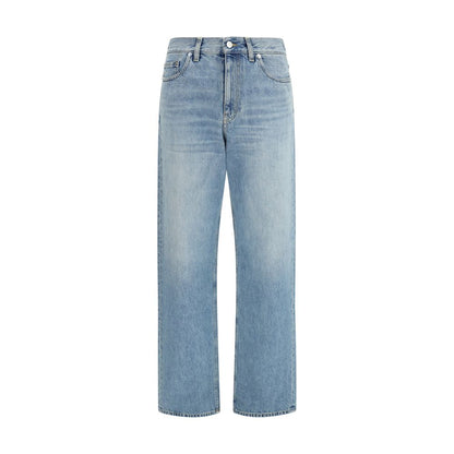 Blue Cotton Straight-Leg Jeans