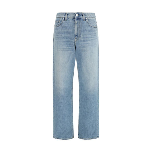 Blue Cotton Straight-Leg Jeans