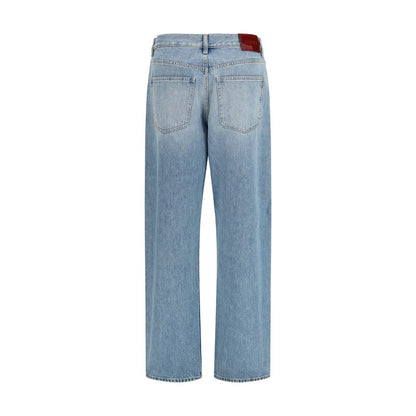 Blue Cotton Straight-Leg Jeans