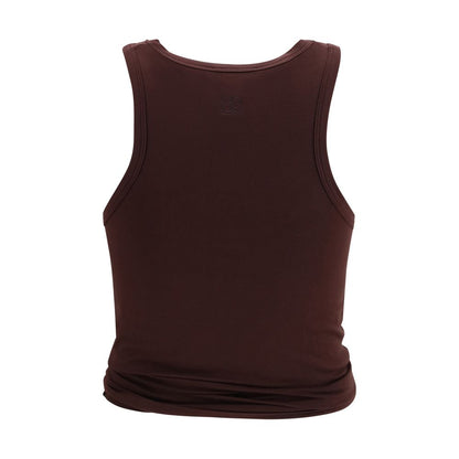 Brown Cotton Sleeveles T-Shirt