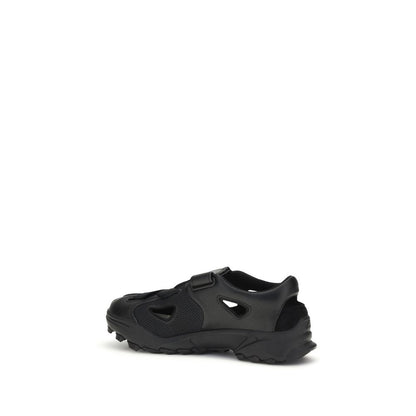 Black Calf Leather Bos Taurus Flat Sandals