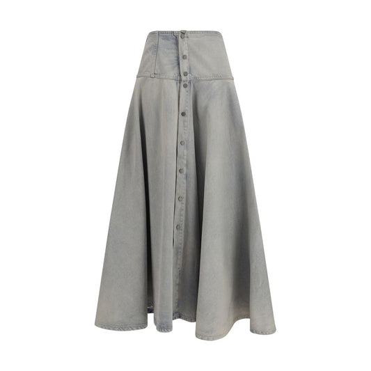 Blue Cotton Midi Skirt