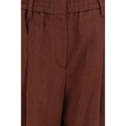 Brown Cotton Casual Pants