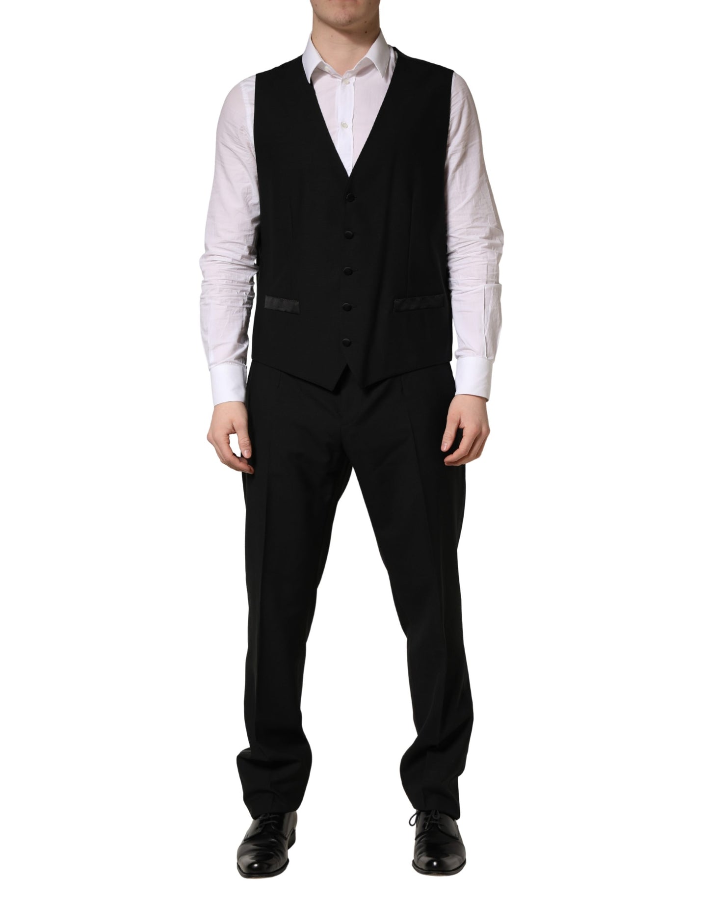 Black Wool Silk Saxophone Slim Fit 3Pc Suit