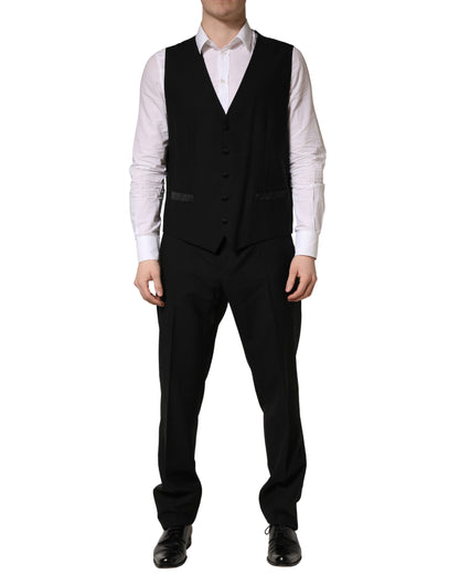 Black Wool Silk Saxophone Slim Fit 3Pc Suit