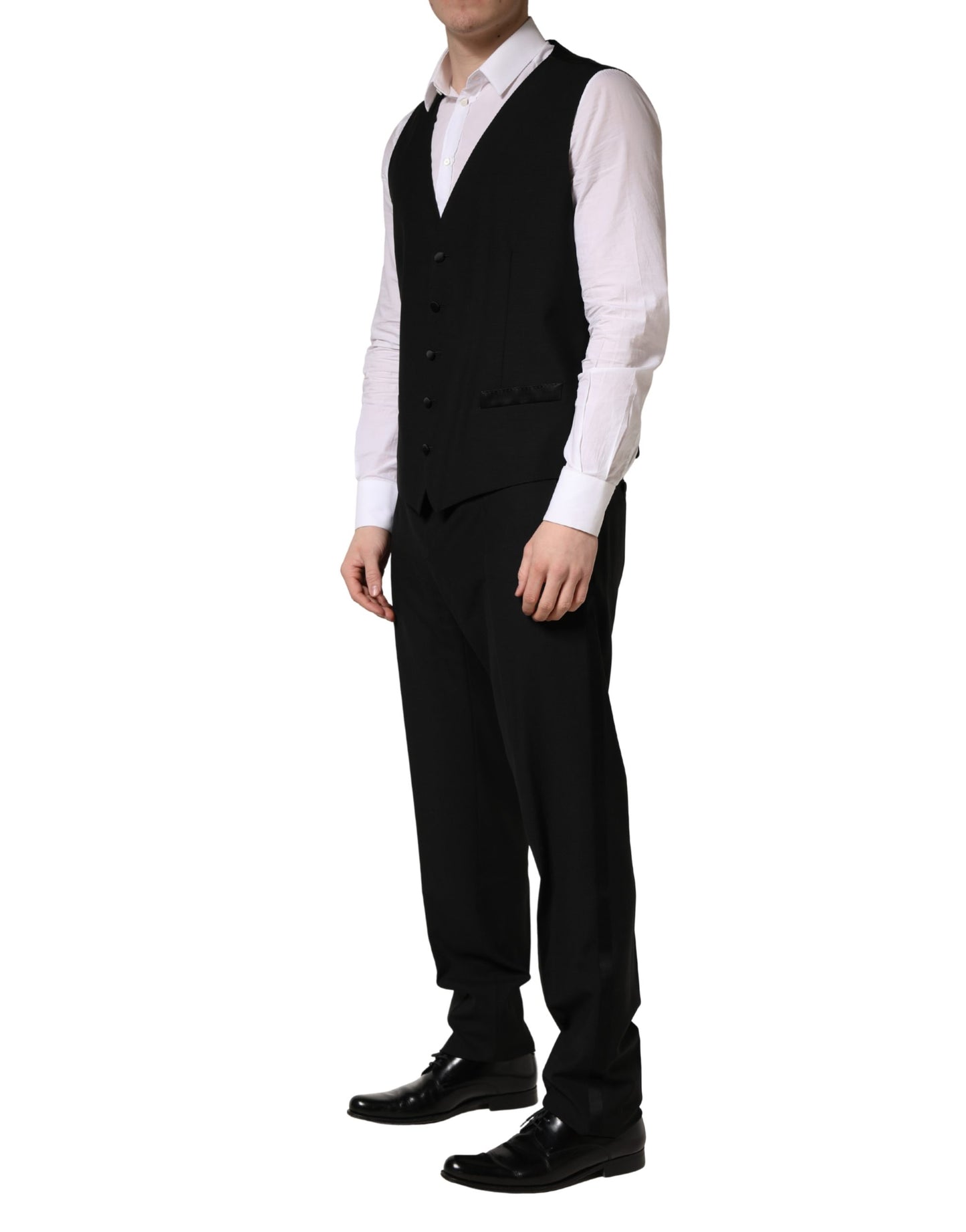 Black Wool Silk Saxophone Slim Fit 3Pc Suit