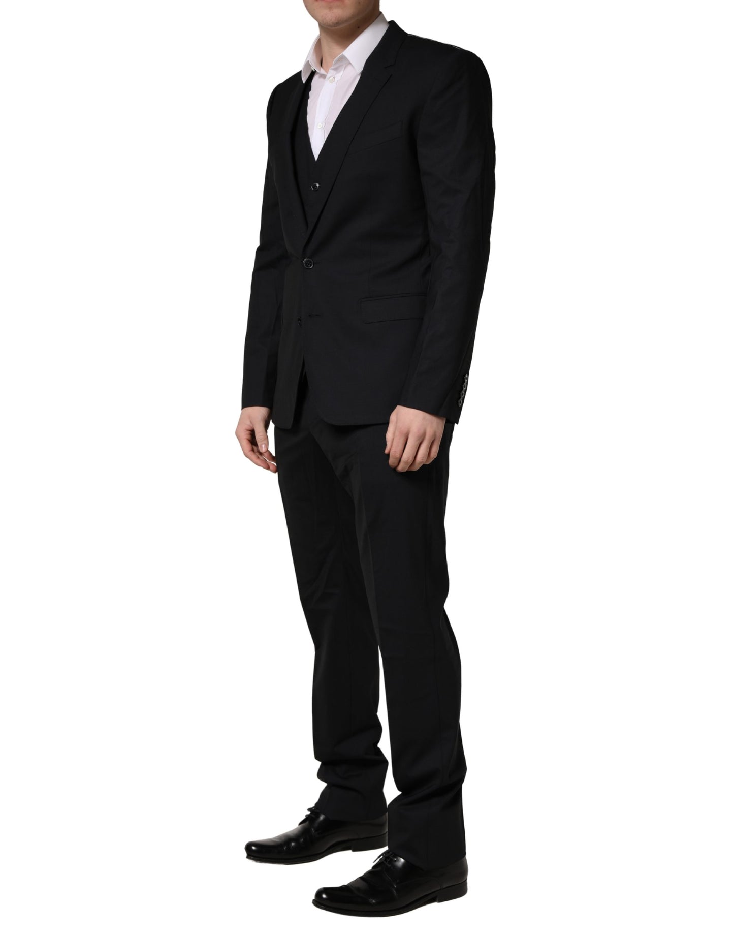 Black Wool 2 Buttons Formal 3 Piece Men Suit