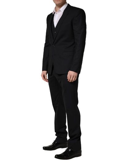 Black Wool 2 Buttons Formal 3 Piece Men Suit