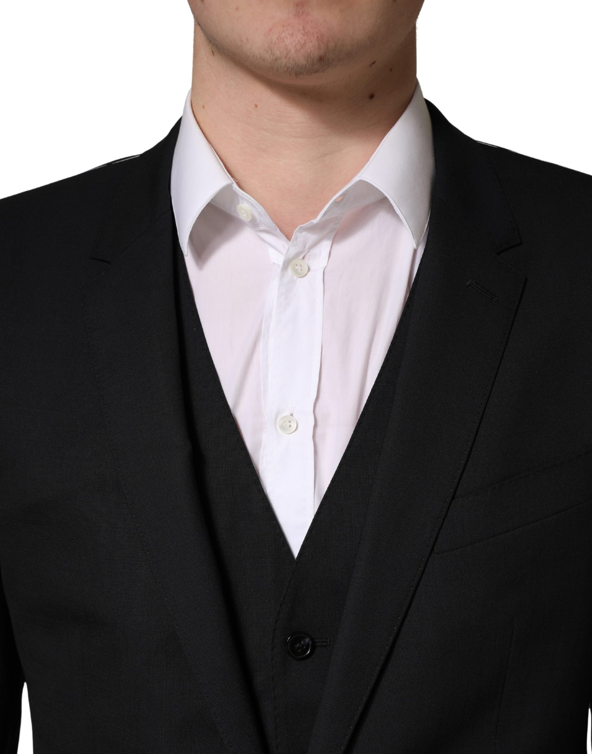 Black Wool 2 Buttons Formal 3 Piece Men Suit