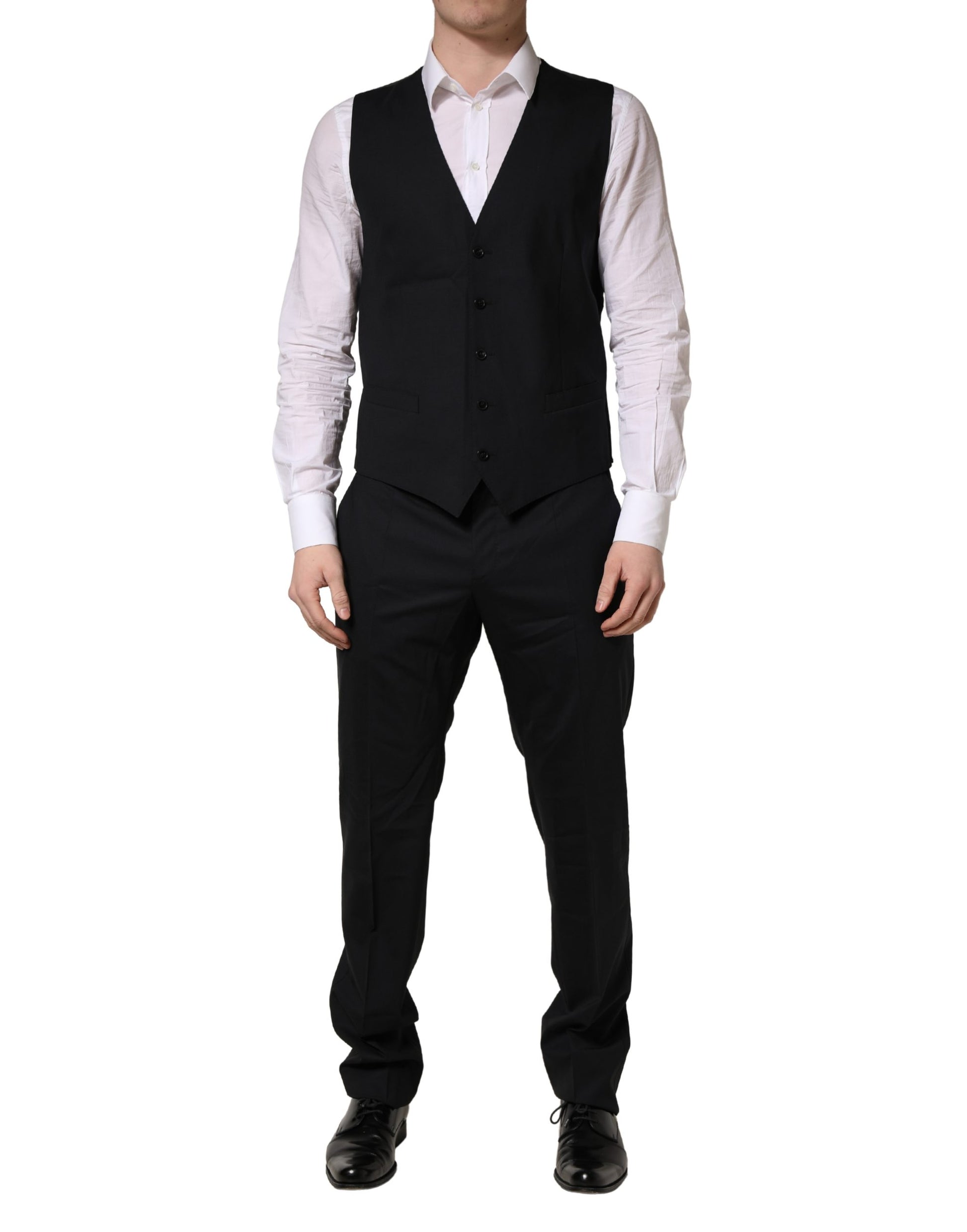 Black Wool 2 Buttons Formal 3 Piece Men Suit