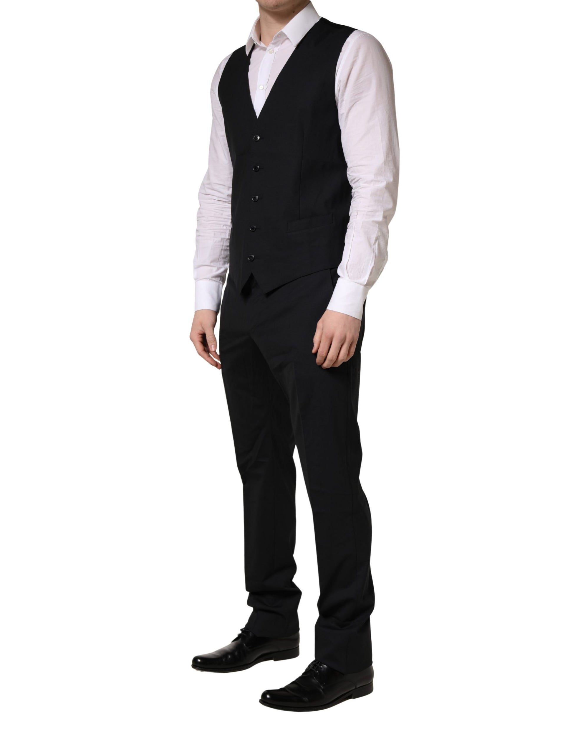 Black Wool 2 Buttons Formal 3 Piece Men Suit