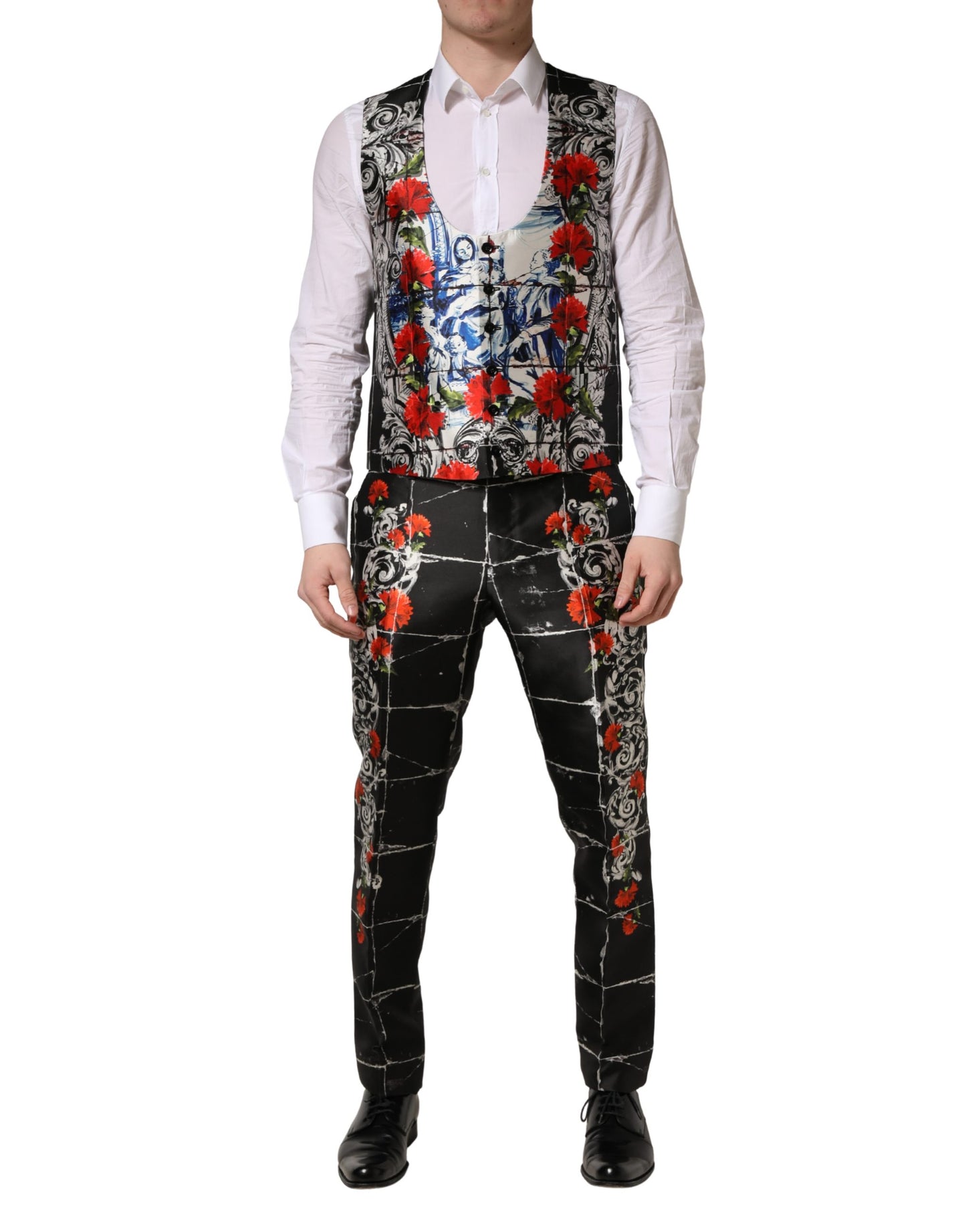 Black Floral 2 Buttons Formal 3 Piece Suit