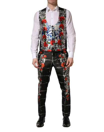 Black Floral 2 Buttons Formal 3 Piece Suit