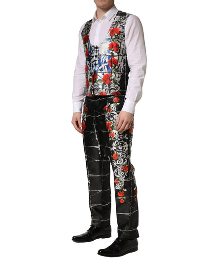 Black Floral 2 Buttons Formal 3 Piece Suit