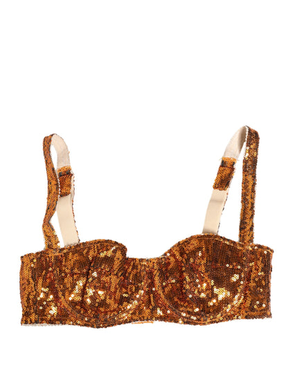 Gold Sequined Nyon Balconnet Bra Underwear