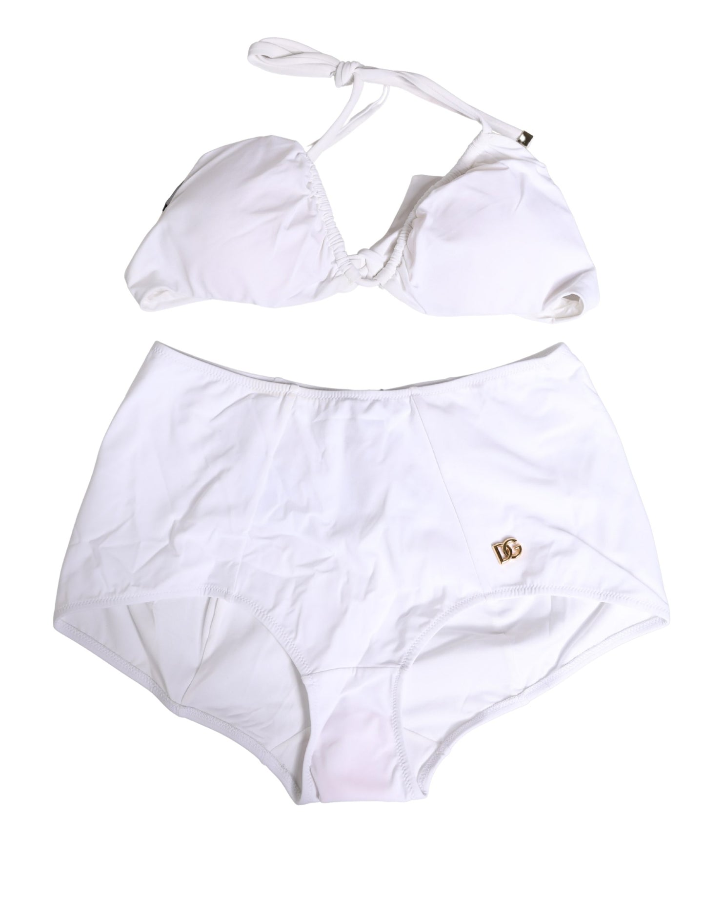 White Halter Top High Waist Bikini Bottom Swimwear