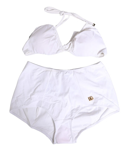 White Halter Top High Waist Bikini Bottom Swimwear
