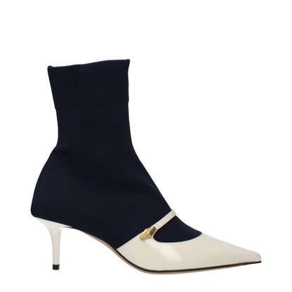 Blue Fabric Ankle Boots