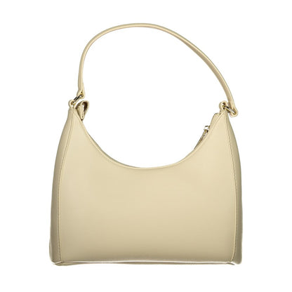 Beige Polyurethane Womens Bag with Handle and Adjustable Strap