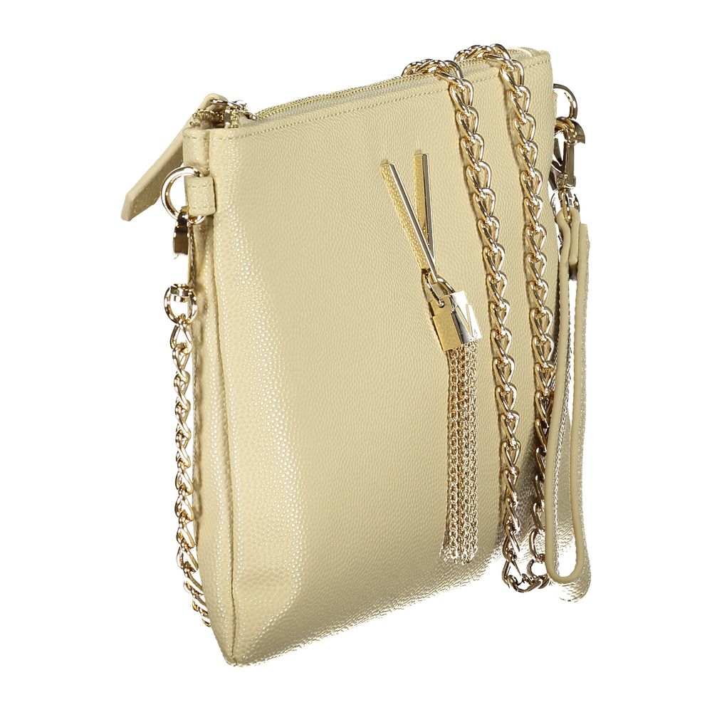 Beige Polyurethane Women's Bag with Removable Chain Shoulder Strap