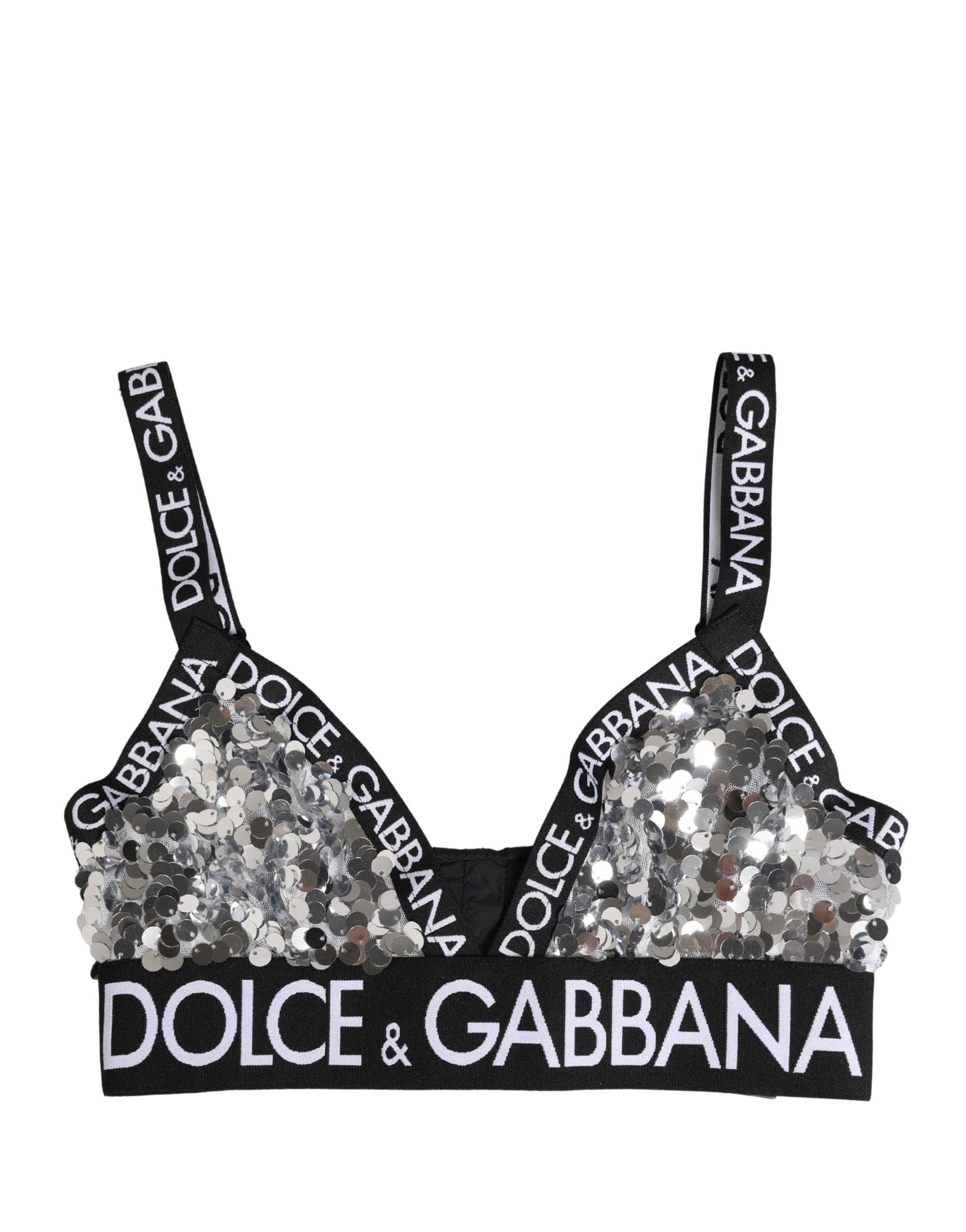 Silver Sequined Triangle Soft Cup Bra Underwear