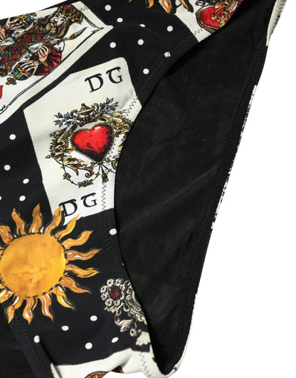 Black Graphic Cards Print Bikini Bottom Swimwear