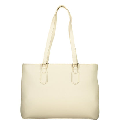Beige Polyurethane Women's Shoulder Bag with Internal Pocket