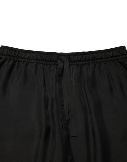 Black Silk Drawstring Men Bermuda Shorts
