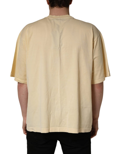Yellow Logo Print Cotton Crew Neck T-shirt