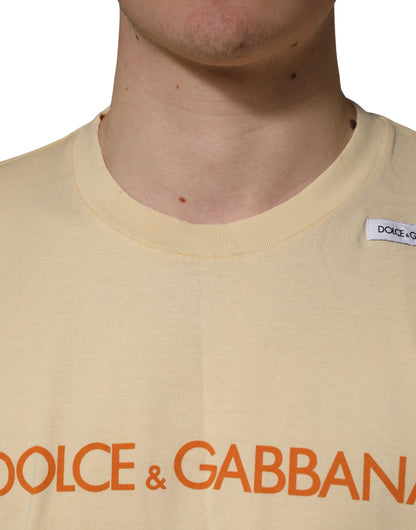 Yellow Logo Print Cotton Crew Neck T-shirt