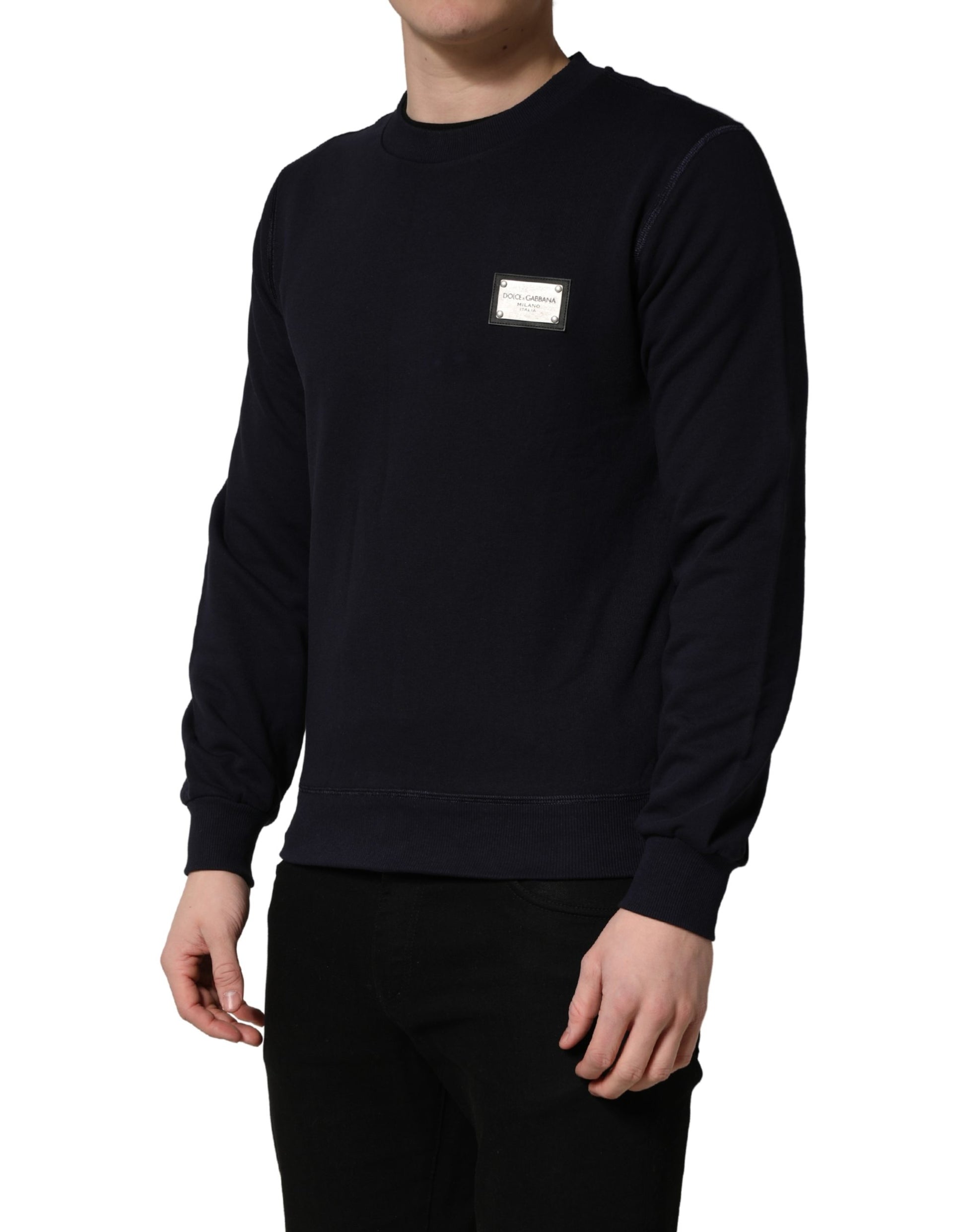Black Logo Plaque Jersey Sweatshirt Cotton Sweater