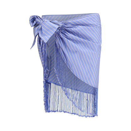 Blue Cotton Midi Skirt