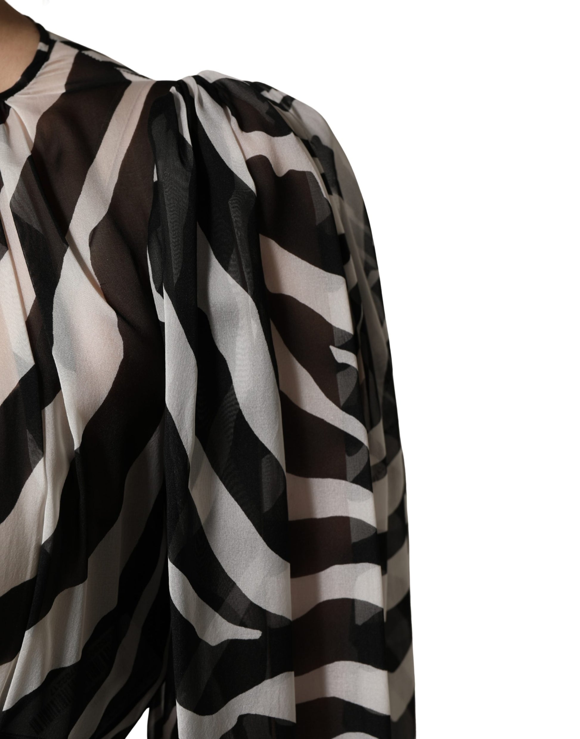 Black White Zebra Puff Sleeves Mini Dress