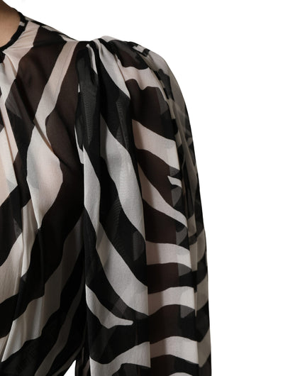Black White Zebra Puff Sleeves Mini Dress