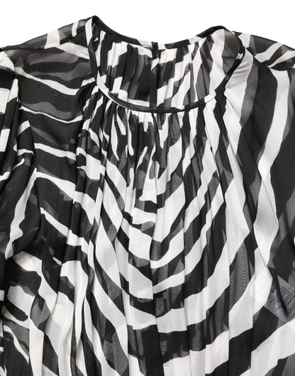 Black White Zebra Puff Sleeves Mini Dress