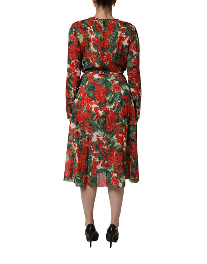 Multicolor Floral Long Sleeves V-neck Dress
