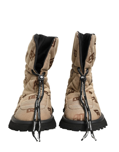 Brown Logo Print Lace Up Snow Boots Shoes