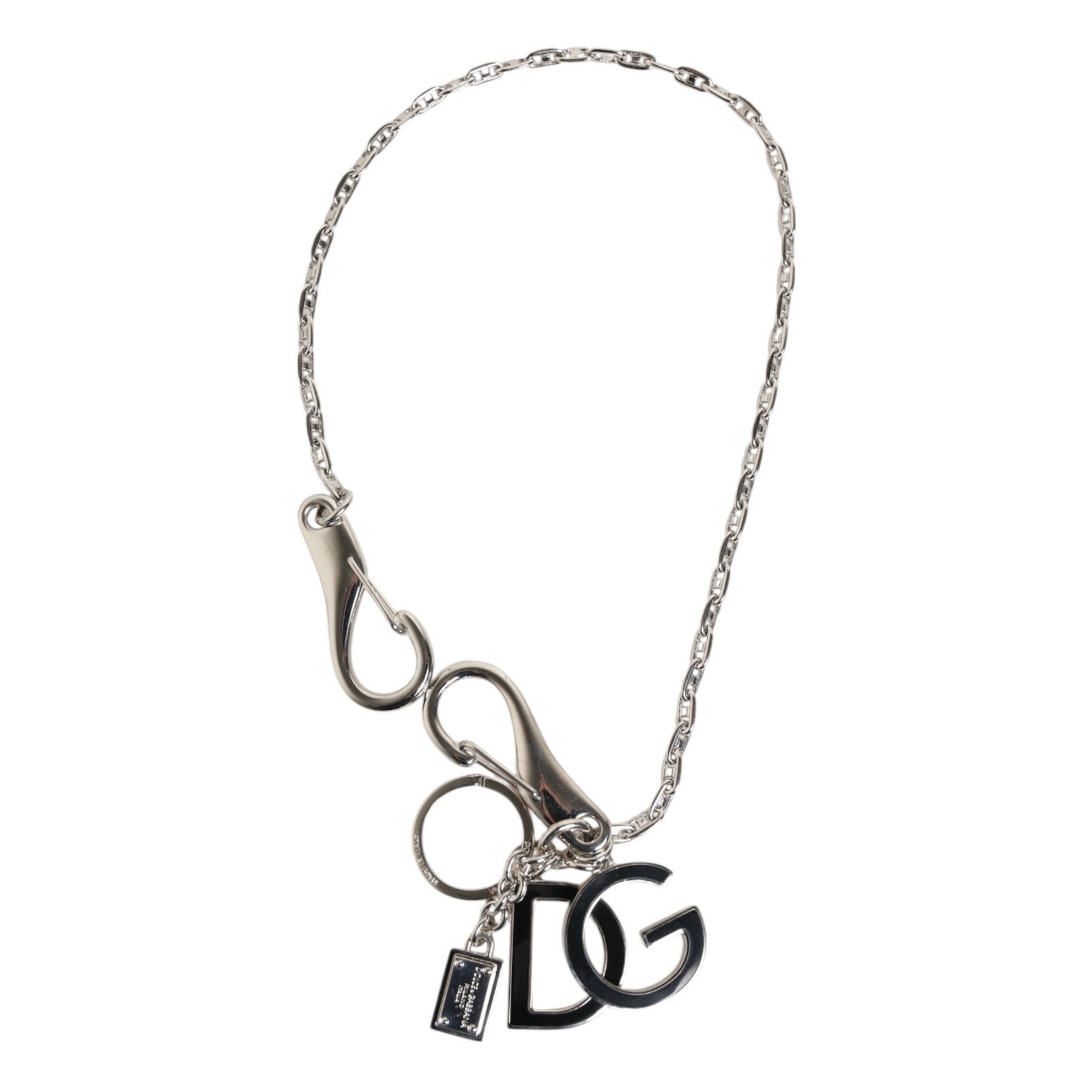 Silver Tone DG Logo Keychain Key Holder Bag Charm Keyring