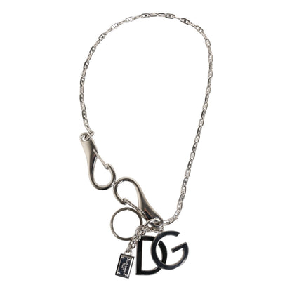 Silver Tone DG Logo Keychain Key Holder Bag Charm Keyring