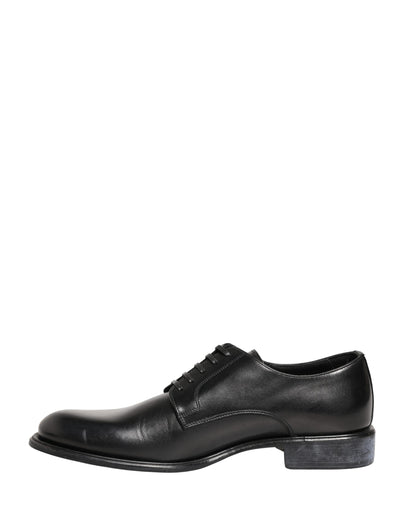 Black Calfskin Leather Derby Men Dress Shoes