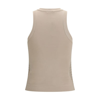 Beige Cotton Sleeveles T-Shirt
