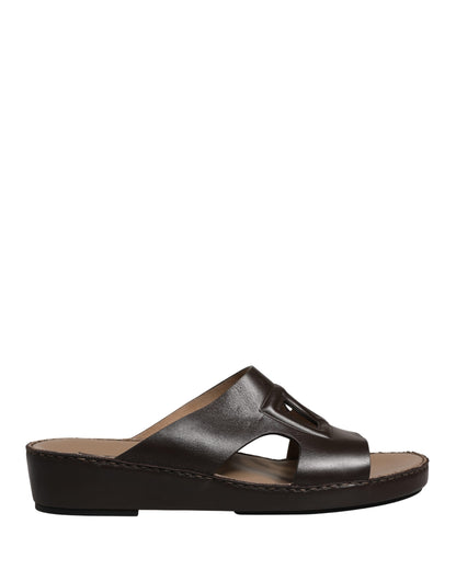 Brown Leather Cutout DG Logo Sandals Shoes