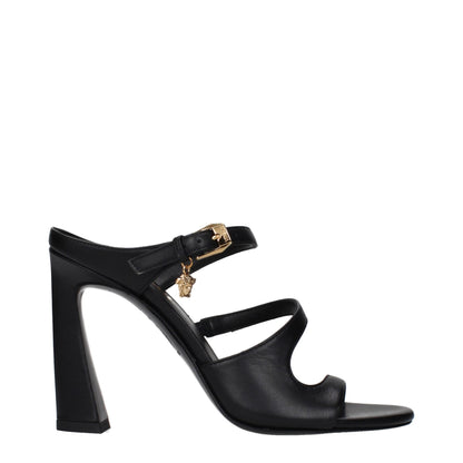 Black Leather Stiletto Heel Sandals