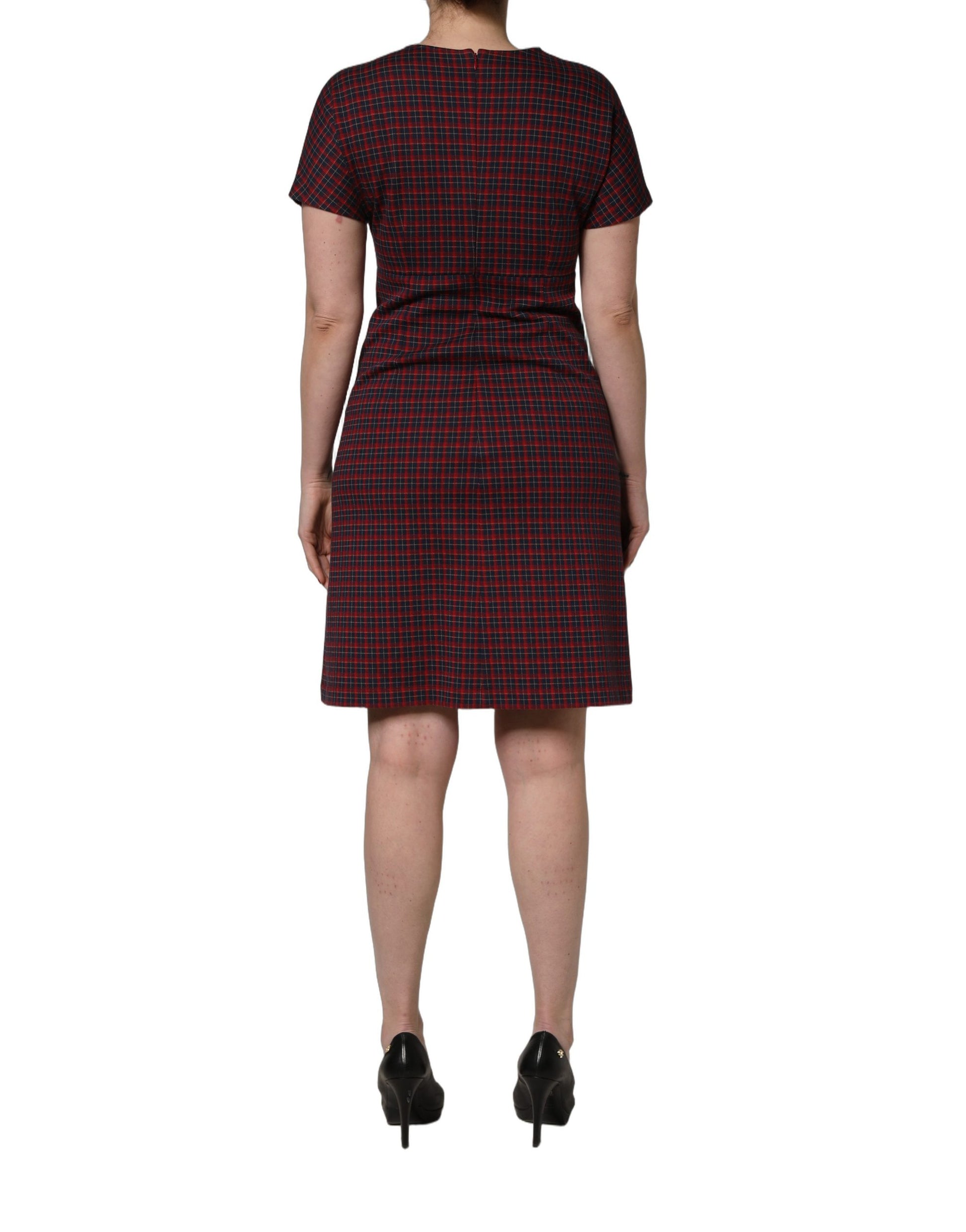 Red Black Checkered ShortSleeve Sheath Dress