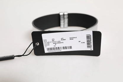 Silver Textured Leather Gold Tone Metal Neckband