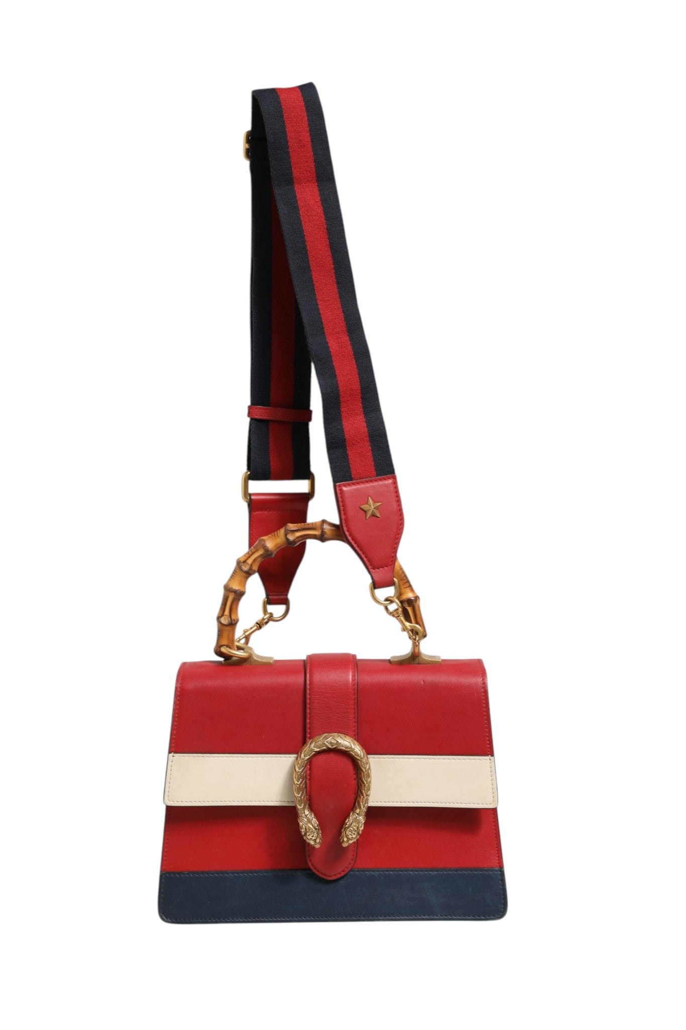 Dionysus Bamboo Medium Top Handle Bag White Blue Red